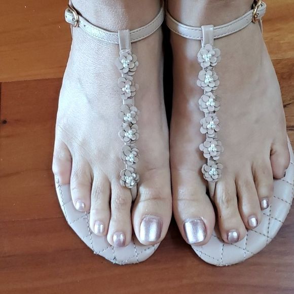 Marc Fischer Nude Pink Floral Pearl detail sandals - Picture 3 of 8